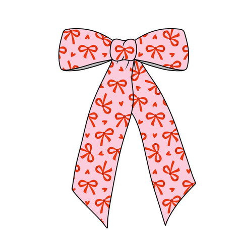 (PREORDER) PRE-TIED LONG TAILS BOW-Pink and Red Heart Bows