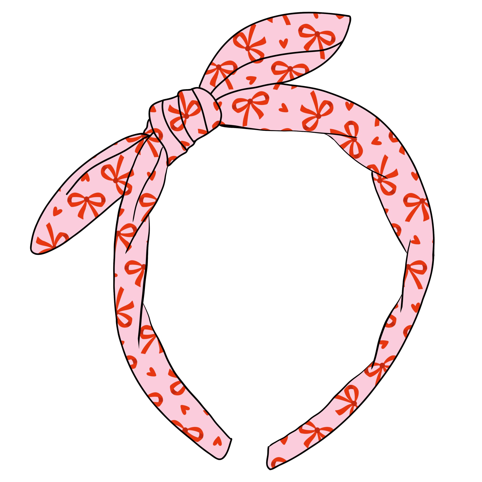 (PREORDER) KNOTTED BOW HEADBAND-Pink and Red Heart Bows