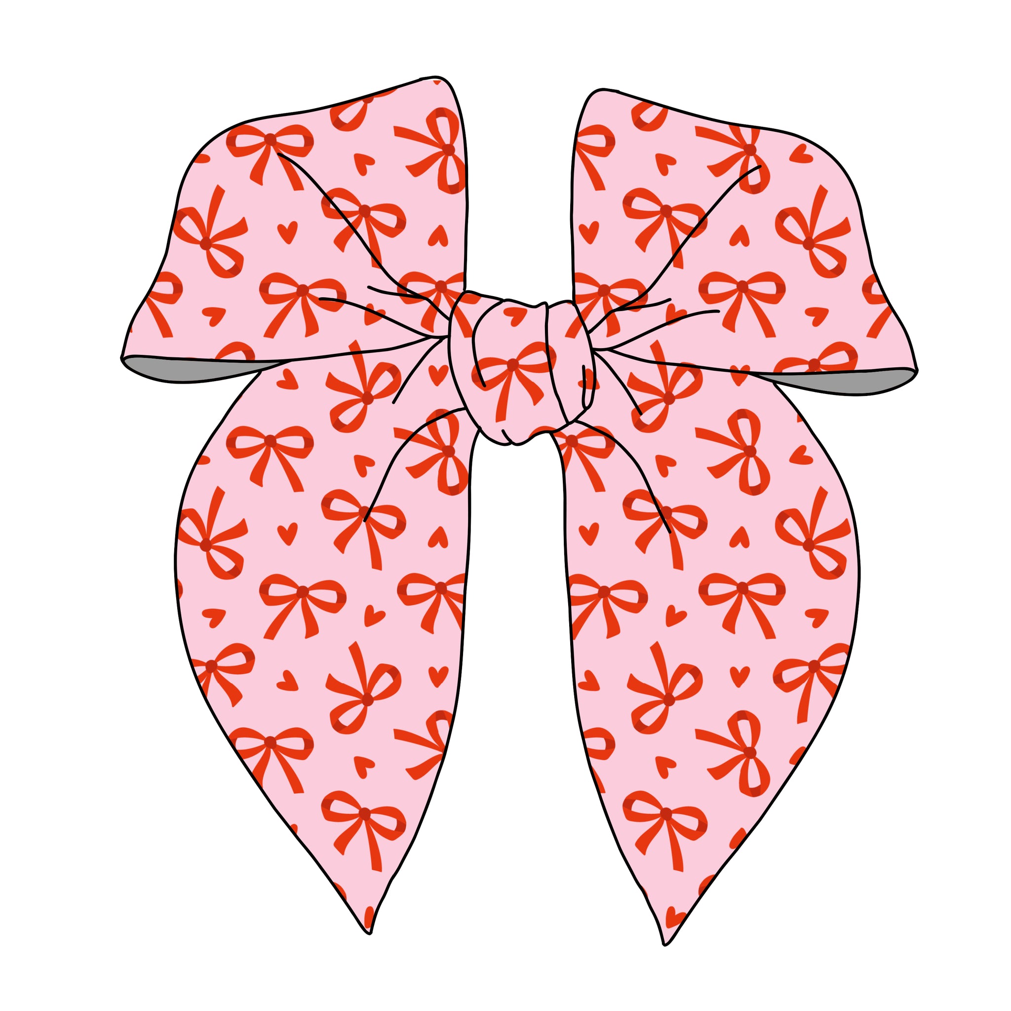 (PREORDER) PRE-TIED SURGED EDGE BOW-Pink and Red Heart Bows