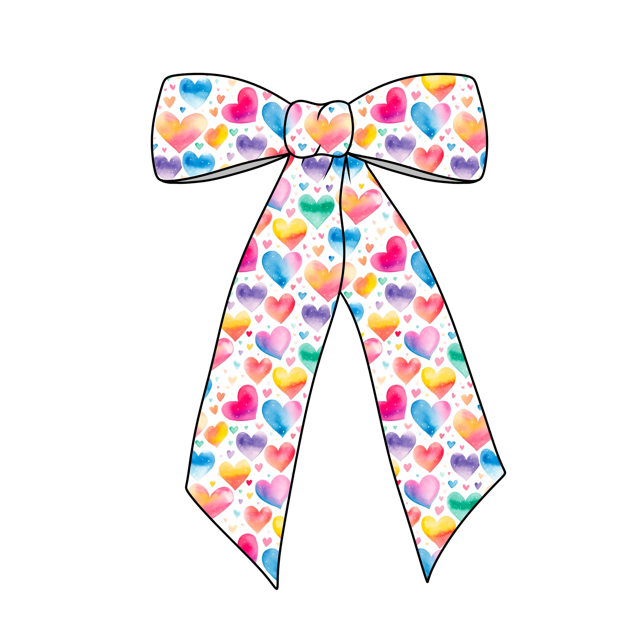 (PREORDER) PRE-TIED LONG TAILS BOW-Watercolor Hearts