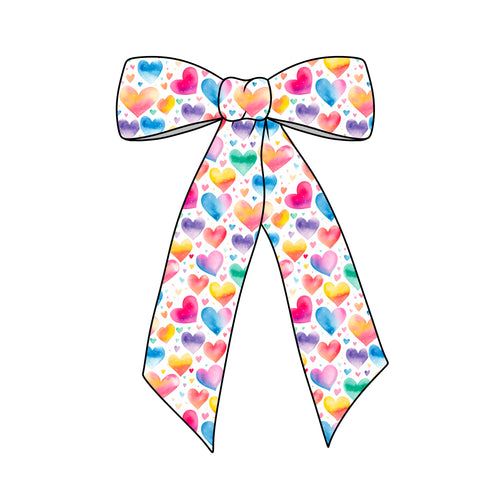 (PREORDER) PRE-TIED LONG TAILS BOW-Watercolor Hearts