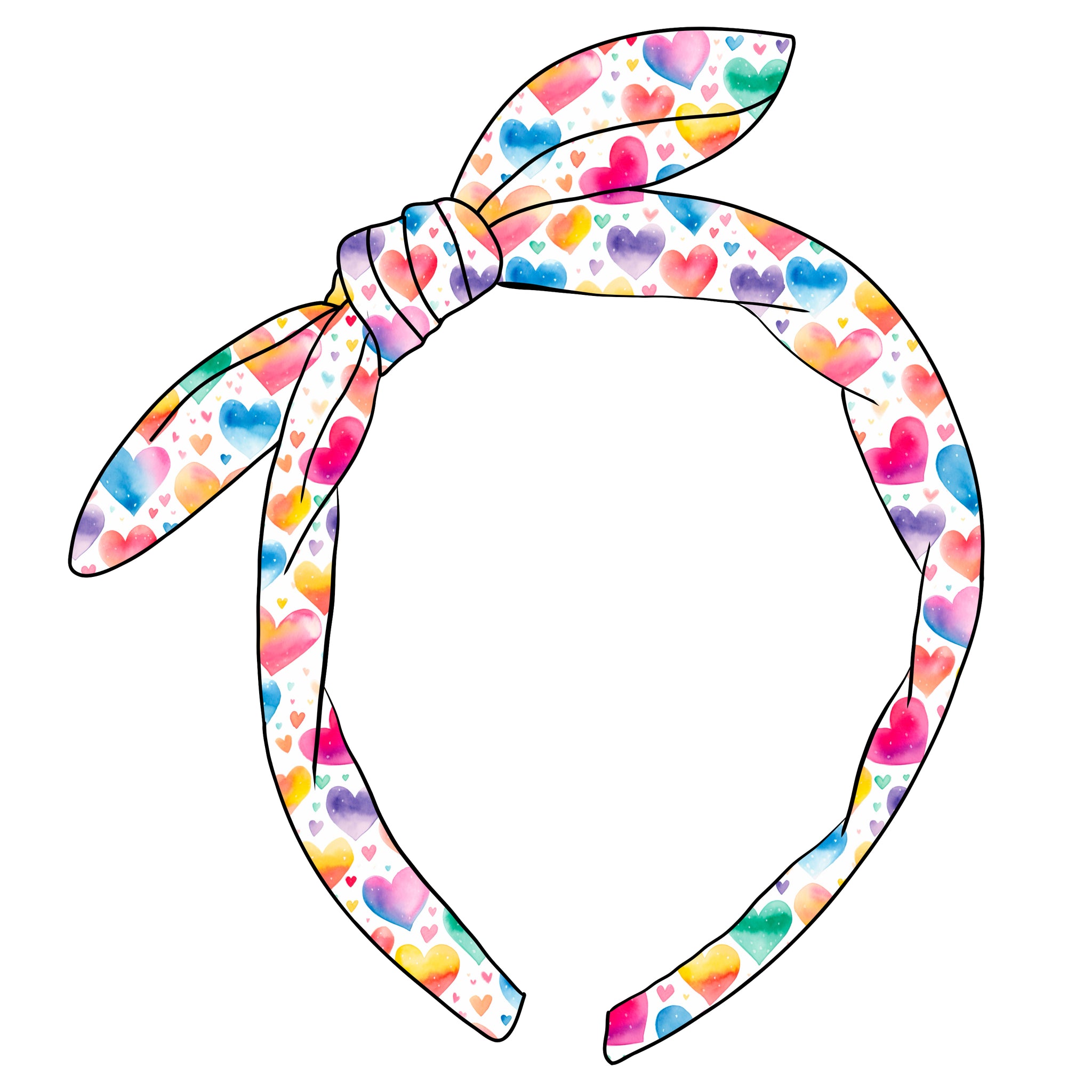 (PREORDER) KNOTTED BOW HEADBAND-Watercolor Hearts