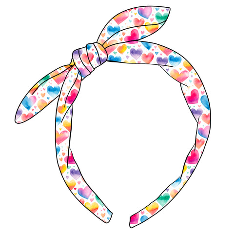 (PREORDER) KNOTTED BOW HEADBAND-Watercolor Hearts