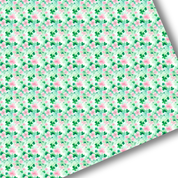 **READY TO SHIP!** Watercolor Pink/Green Clover Premium Faux Leather