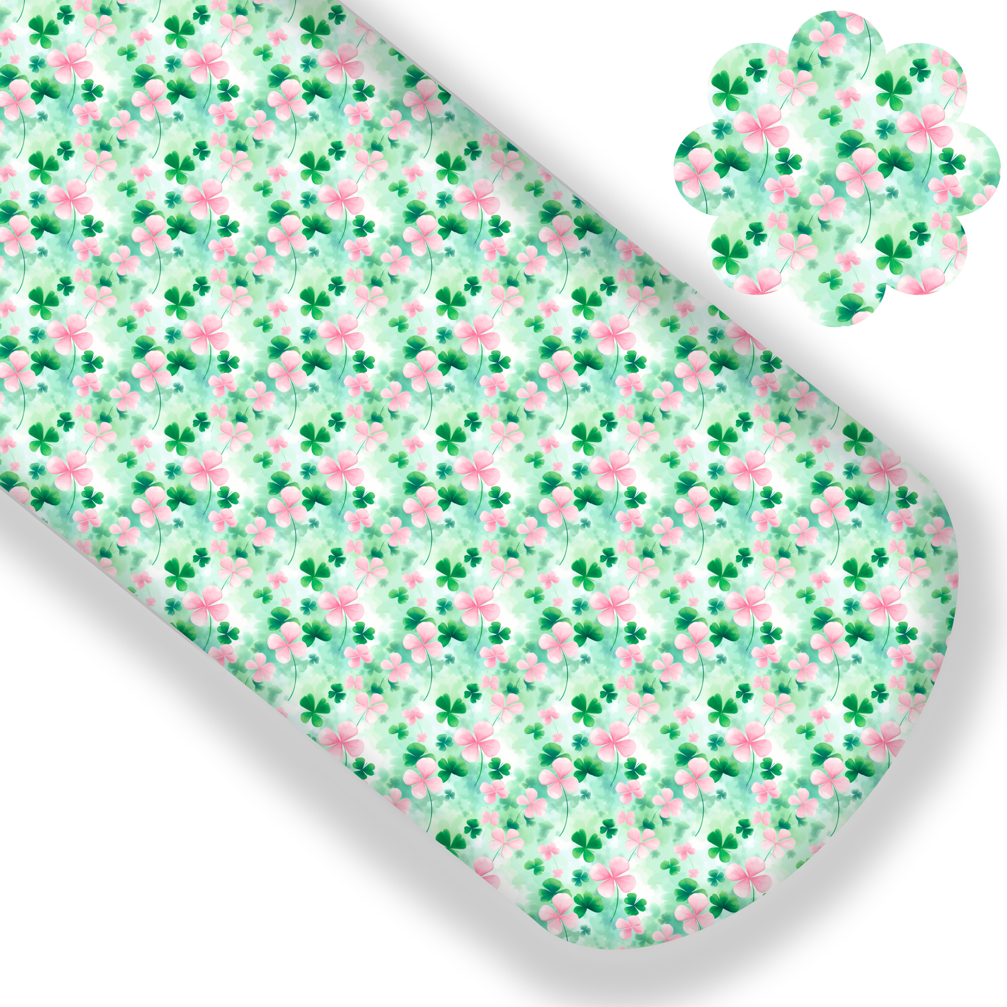 **READY TO SHIP!** Watercolor Pink/Green Clover Premium Faux Leather