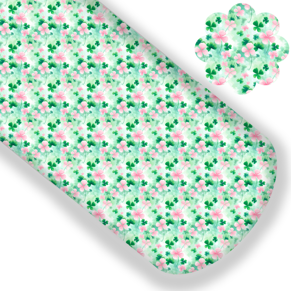 **READY TO SHIP!** Watercolor Pink/Green Clover Premium Faux Leather