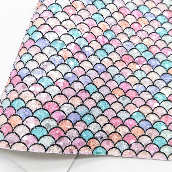 NEW! Pastel Mermaid Scales Chunky Glitter Fabric With Felt Backing