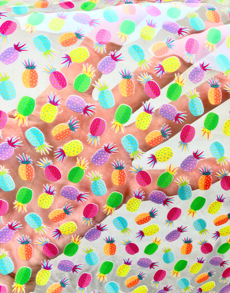 TRANSPARENT GLOSSY JELLY FABRIC-Neon Pineapples Exclusive