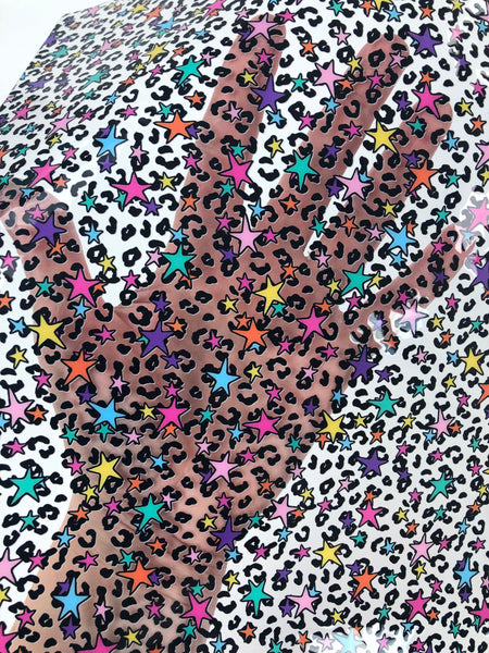 TRANSPARENT GLOSSY JELLY FABRIC-Bright Leopard Stars Exclusive