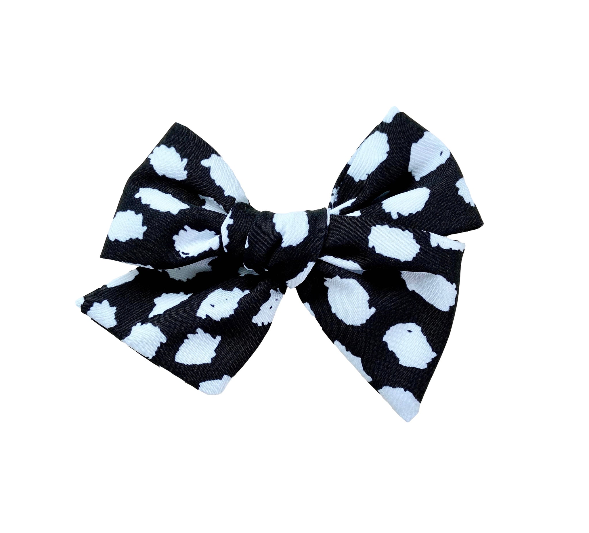 **SALE** Pre-Tied Fabric Hand Tied Bow-Black and White Spotty Dots-Wholesale