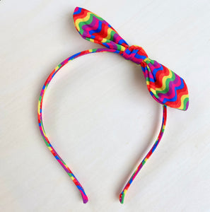 **$1 SALE** Headband Groovy Rainbow-Hand Tied Knotted Bow Fabric Headband-Wholesale