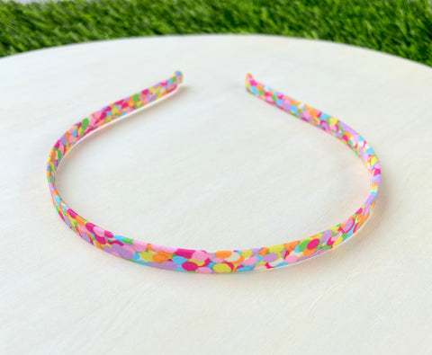 **$1 SALE** THIN Headband-Rainbow Confetti Sprinkles Fabric Covered Hard Headband-Wholesale