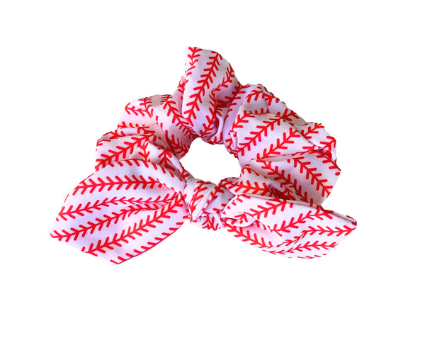 SCRUNCHIE-Baseball Stitches-Hand Tied Knotted Bow Scrunchie-Wholesale