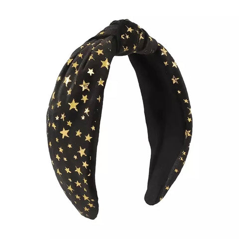 Black Velvet Metallic Gold Star Top Knot Headband-Wholesale