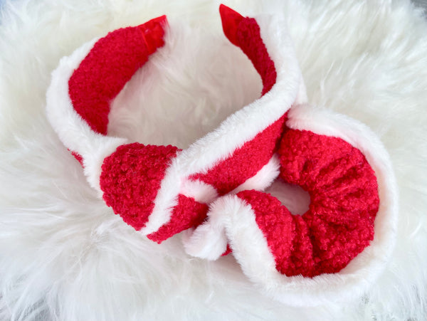 Fuzzy Santa Scrunchie