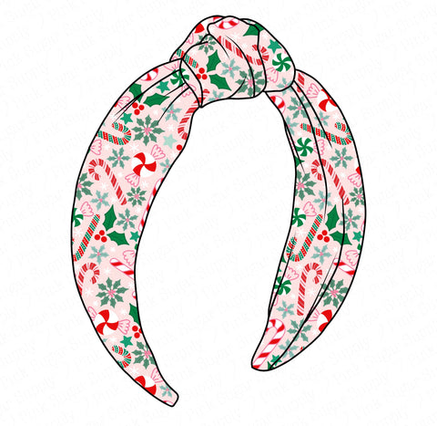 TOP KNOT HEADBAND-Pink Candy Cane Christmas Fabric-Wholesale