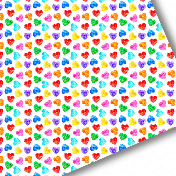 **READY TO SHIP!** Watercolor Rainbow Hearts Custom Premium Faux Leather