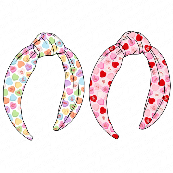 (PREORDER) TOP KNOT HEADBAND-Pink and Red Conversation Hearts