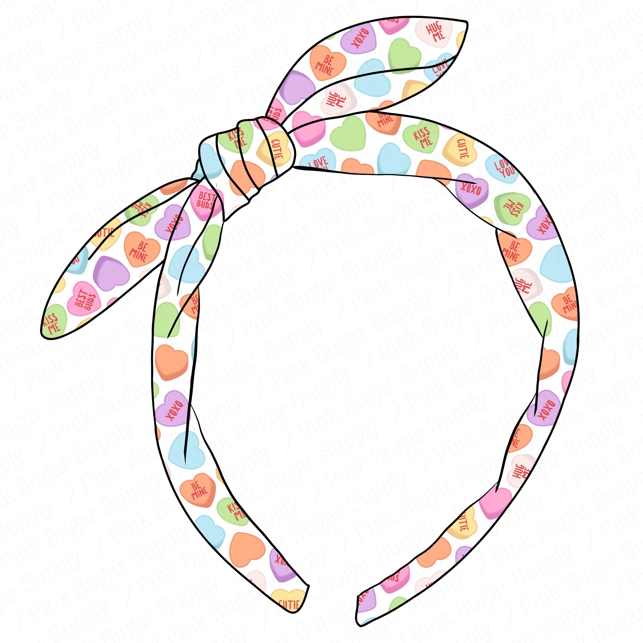 (PREORDER) KNOTTED BOW HEADBAND-Pastel Conversation Hearts