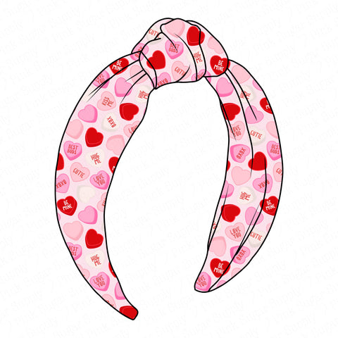 (PREORDER) TOP KNOT HEADBAND-Pink and Red Conversation Hearts