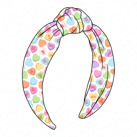 (PREORDER) TOP KNOT HEADBAND-Pastel Conversation Hearts Fabric