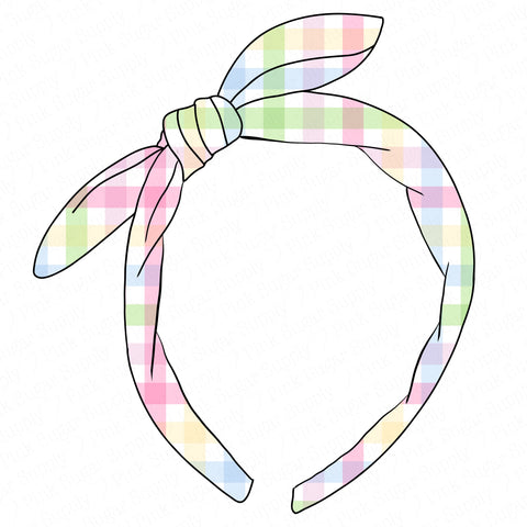 (PREORDER) KNOTTED BOW HEADBAND-Pastel Gingham