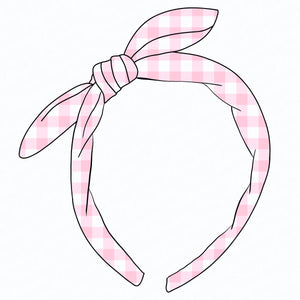 (PREORDER) KNOTTED BOW HEADBAND-Pink Gingham