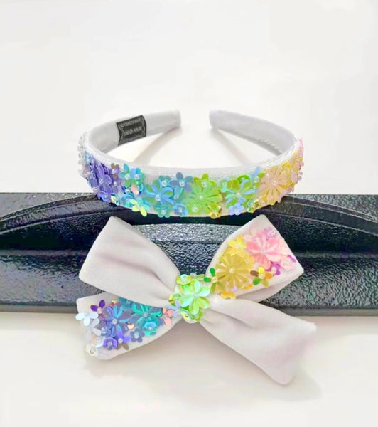 (PREORDER) Hand-Sewn Rainbow Ombre Sequin Headband