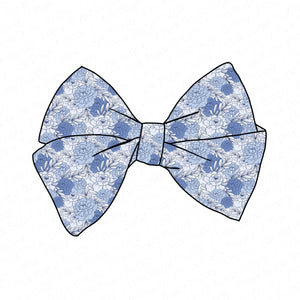 PRE-TIED BOW-Blue Floral Mums Fabric Bow-Wholesale