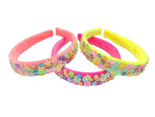 **READY TO SHIP!** Choose Color-HEADBAND-Hand-Sewn Sequin BRIGHTS Velvet Headbands