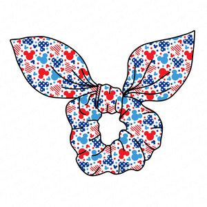 **$1 SALE** SCRUNCHIE-Mouse, Stars and Stripes-Hand Tied Knotted Bow Scrunchie-Wholesale