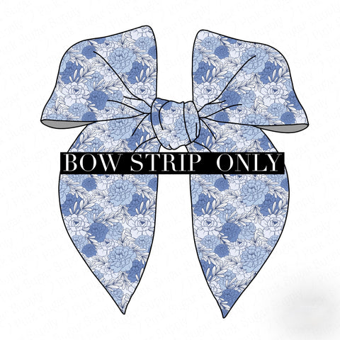 *BOW STRIP ONLY** LARGE SURGED EDGE- Floral Blue Mums BOW STRIP ONLY**SURGED EDGE Bow-Wholesale Price