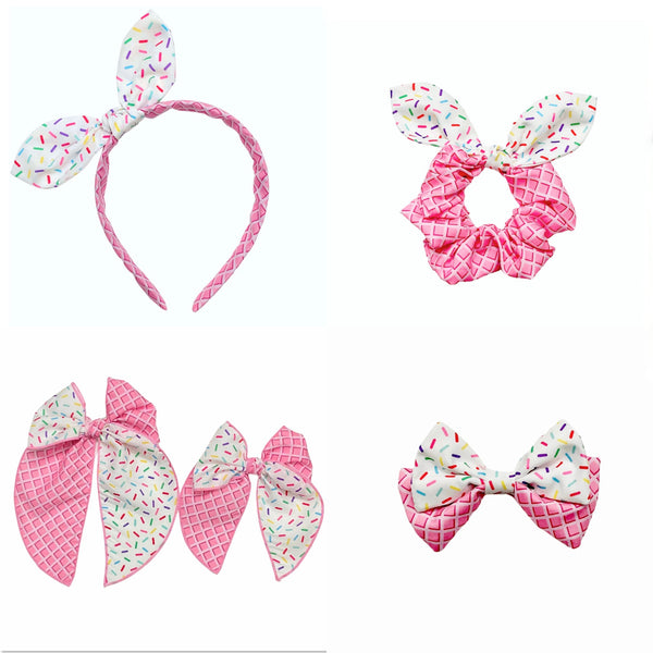 (PREORDER) KNOTTED BOW HEADBAND-Pink Ice Cream Cone