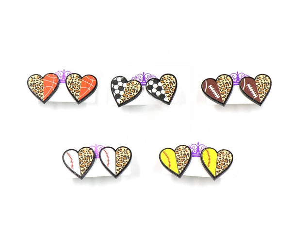 Softball Leopard Heart Acrylic Glitter Stud Earrings -Wholesale