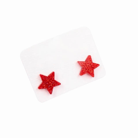 **READY TO SHIP!** Small Red Star Acrylic Glitter Stud Earrings