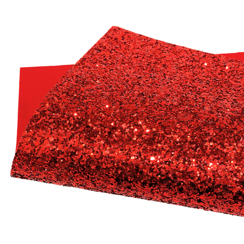 Red Chunky Glitter Fabric w/ RED Matching Red Felt Backing