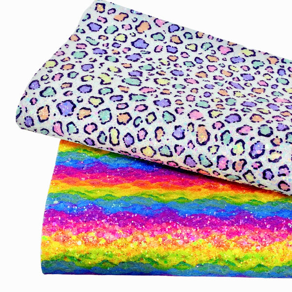 NEW! Candy Leopard Chunky Glitter Fabric With Felt Backing