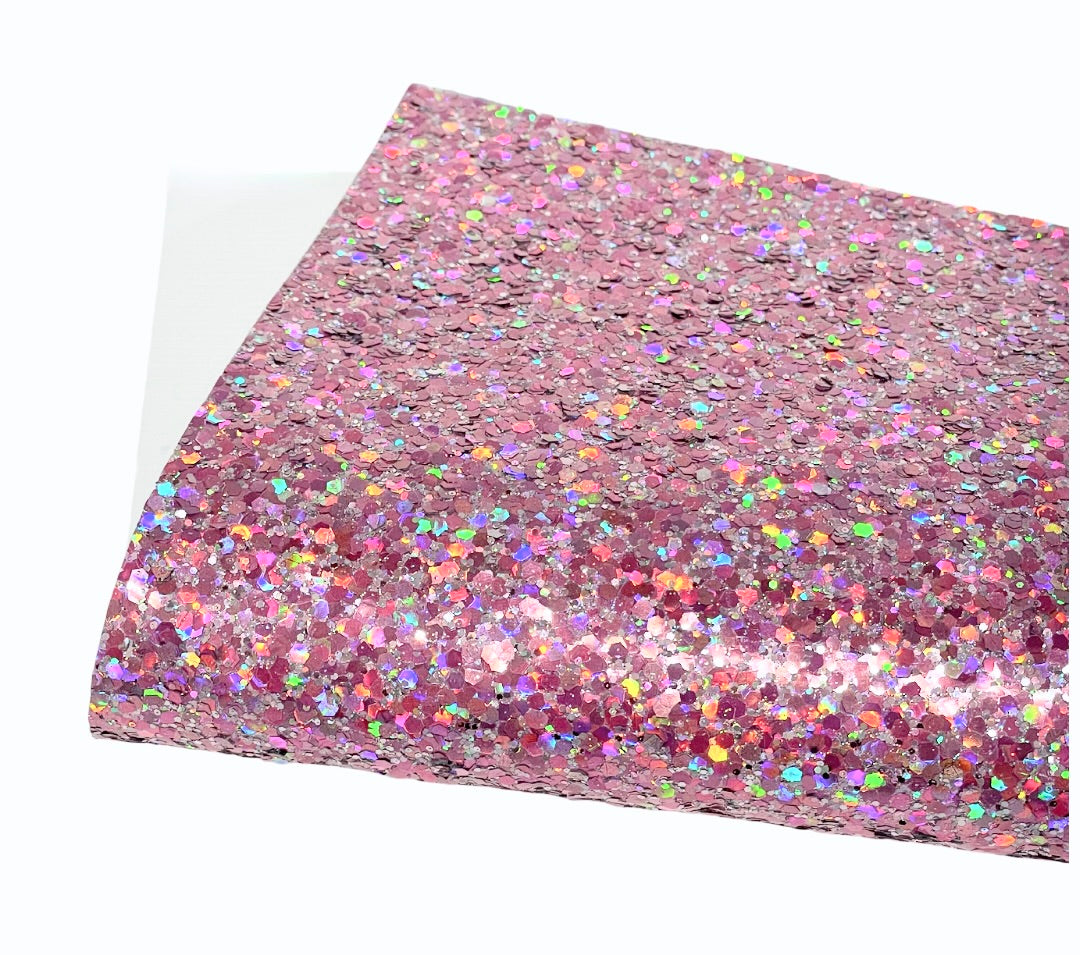 NEW! Holographic Pink Glam Chunky Glitter Fabric With Felt Backing