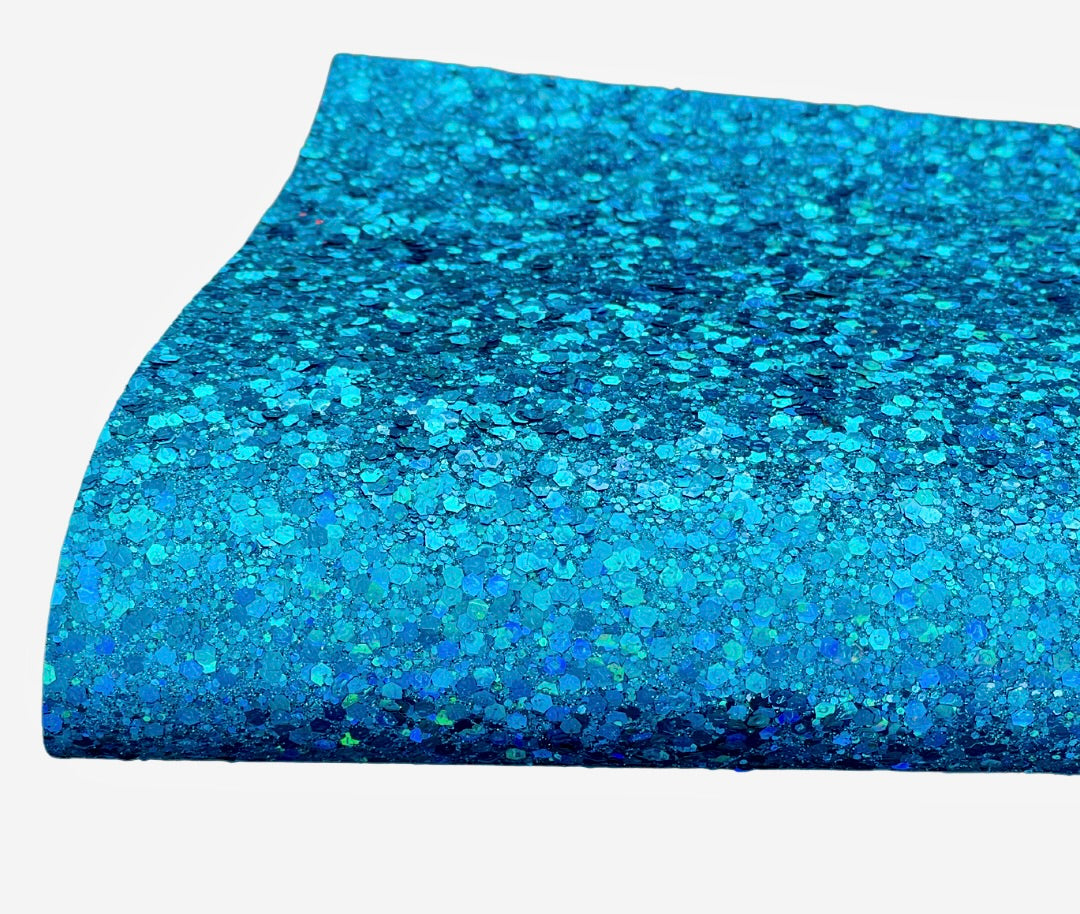 NEW! Holographic Turquoise Chunky Glitter Fabric With Felt Backing