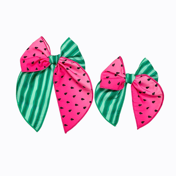 (PREORDER) Choose Size-PRE-TIED SURGED EDGE BOW-Watermelon Twist