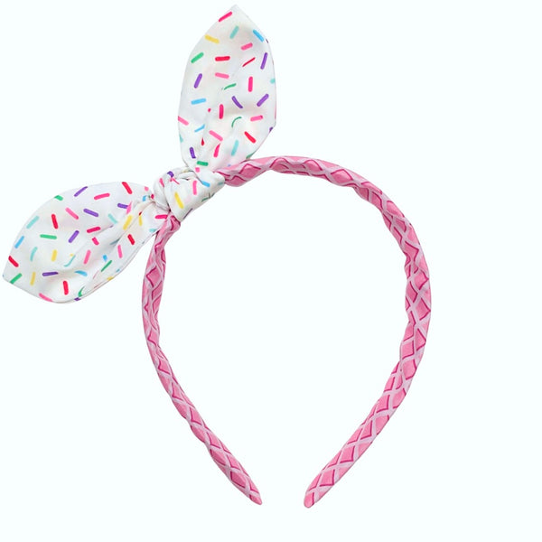 (PREORDER) KNOTTED BOW HEADBAND-Pink Ice Cream Cone