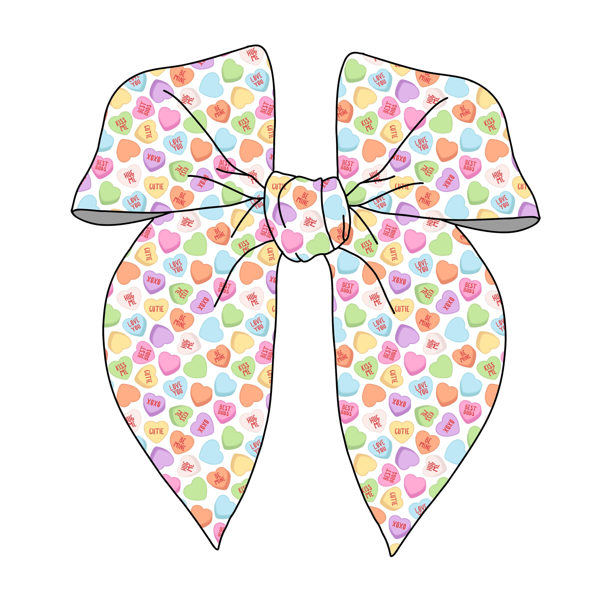(PREORDER) PRE-TIED SURGED EDGE BOW-Pastel Conversation Hearts