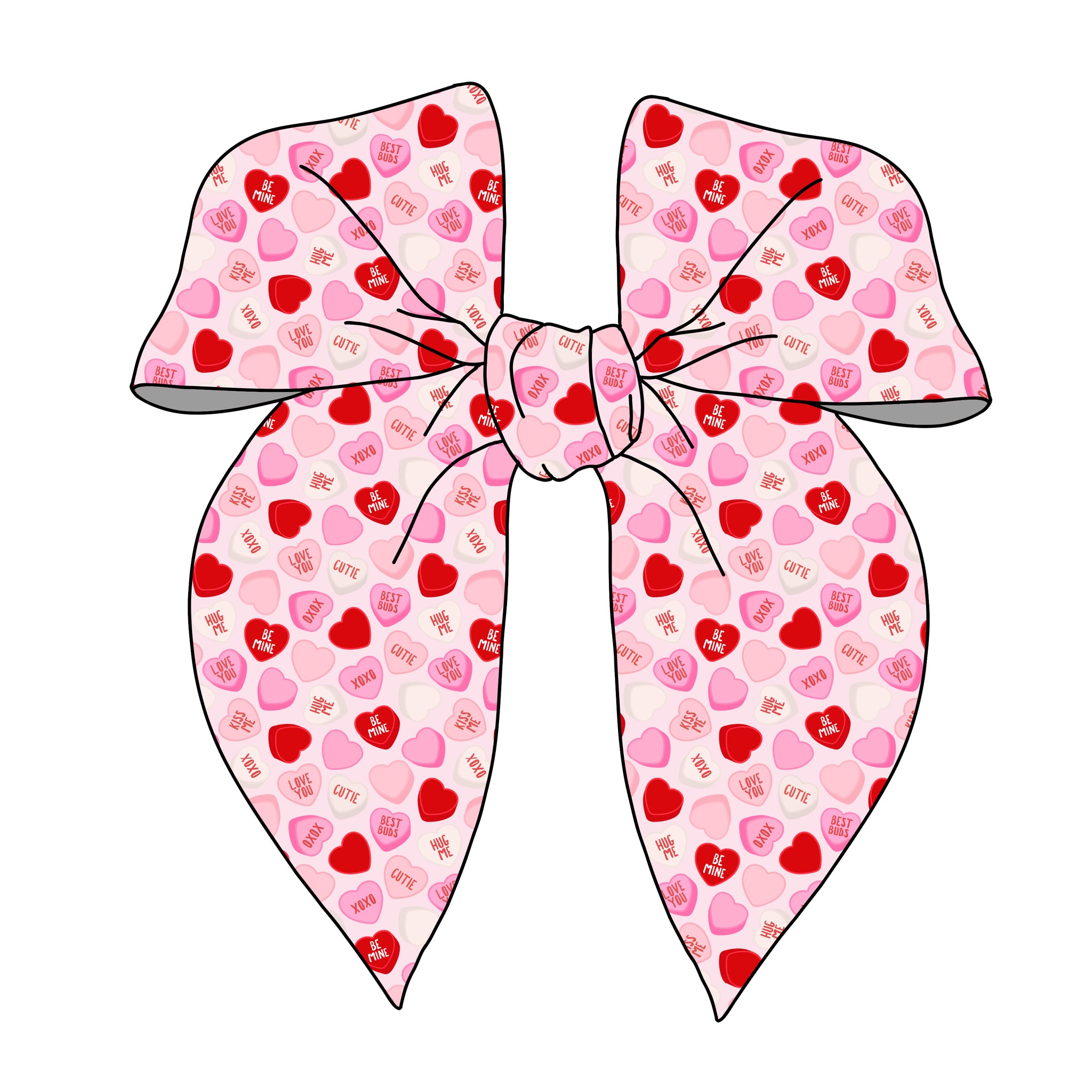 (PREORDER) PRE-TIED SURGED EDGE BOW-Pink and Red Conversation Hearts