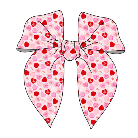 (PREORDER) PRE-TIED SURGED EDGE BOW-Pink and Red Conversation Hearts