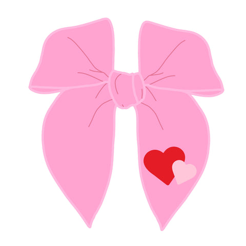 LARGE PRE-TIED SURGED EDGE BOW-Pink Double Heart